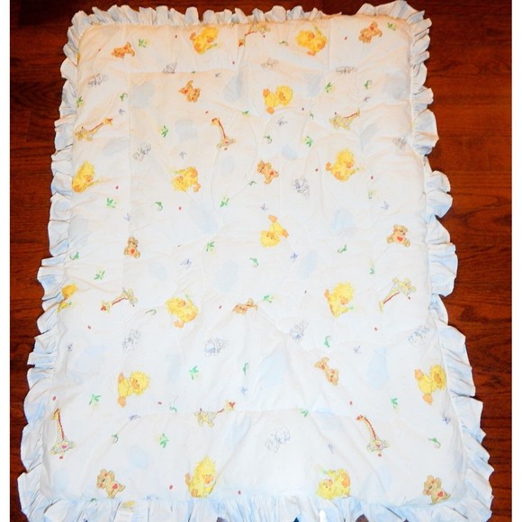 Little Suzys Zoo Baby Crib Quilt Duck Giraffe Bear Ruffled Edge Gerber - Picture 6 of 13